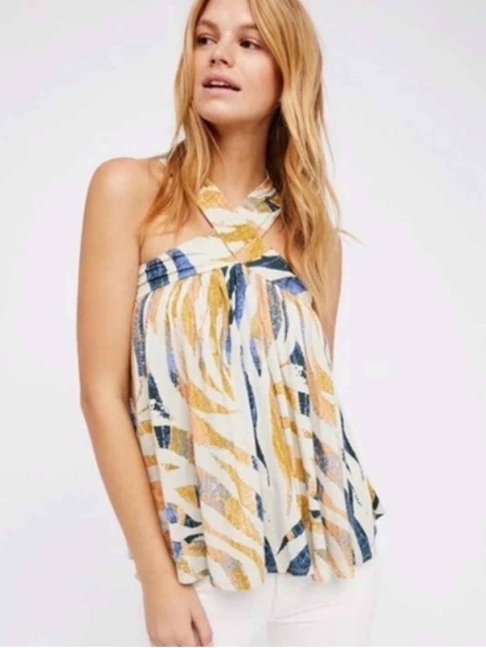 We The Free Crisscross Halter Tank Top - White Multi